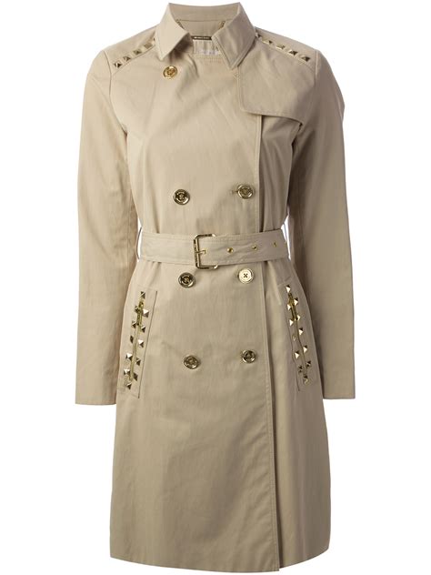 michael michael kors women's natural studded trench coat|Michael Kors single breasted coat.